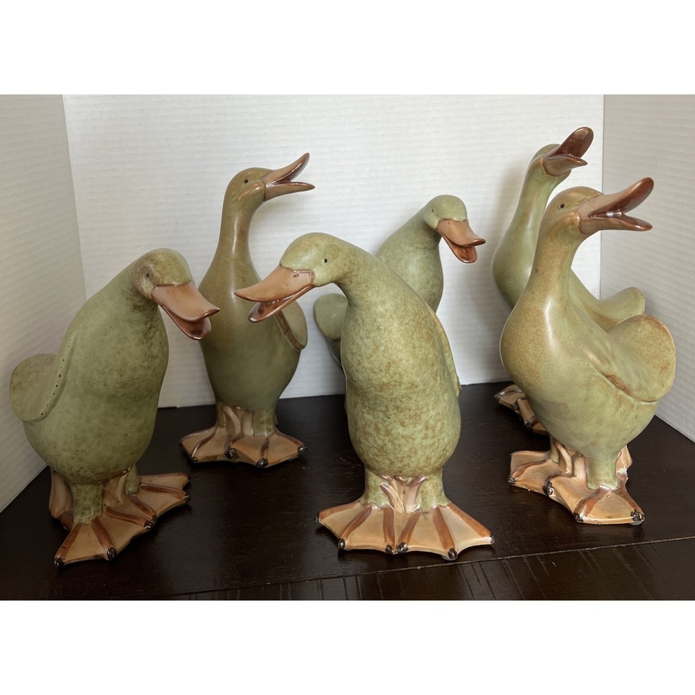 Duck Figurines Green Red-Farmhouse Decor Set of 6 Unbranded 9 1/2"
